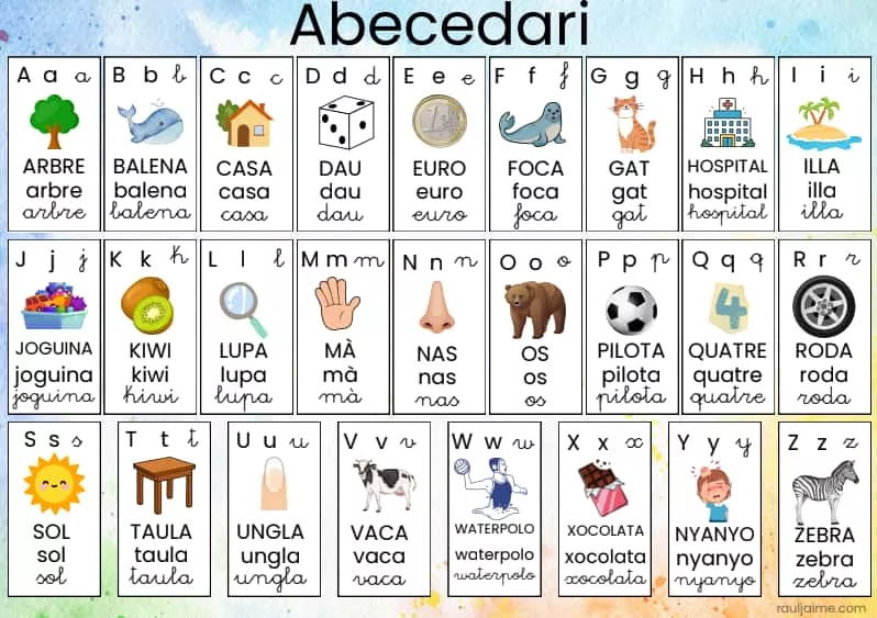 abecedari lletra de pal impremta i lligada